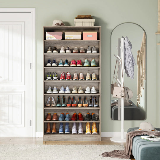 9 Tiers Shoe Cabinet 40-45 Pairs Heavy Duty Wood Freestanding Shoe Storage Cabinet with Open Storage for Entryway