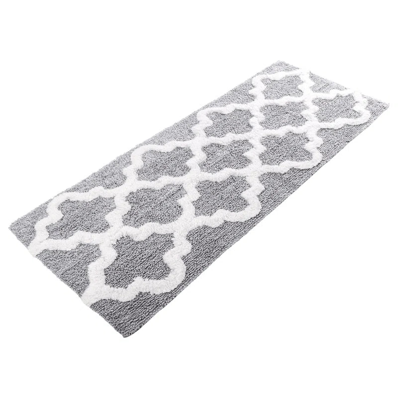 Freida 24X60-Inch Cotton Bathroom Rug with Trellis Pattern and Non-Slip Base - Machine Washable