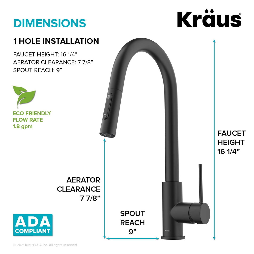 2-Function 1-Handle 1-Hole Pulldown Sprayer Brass Kitchen Faucet