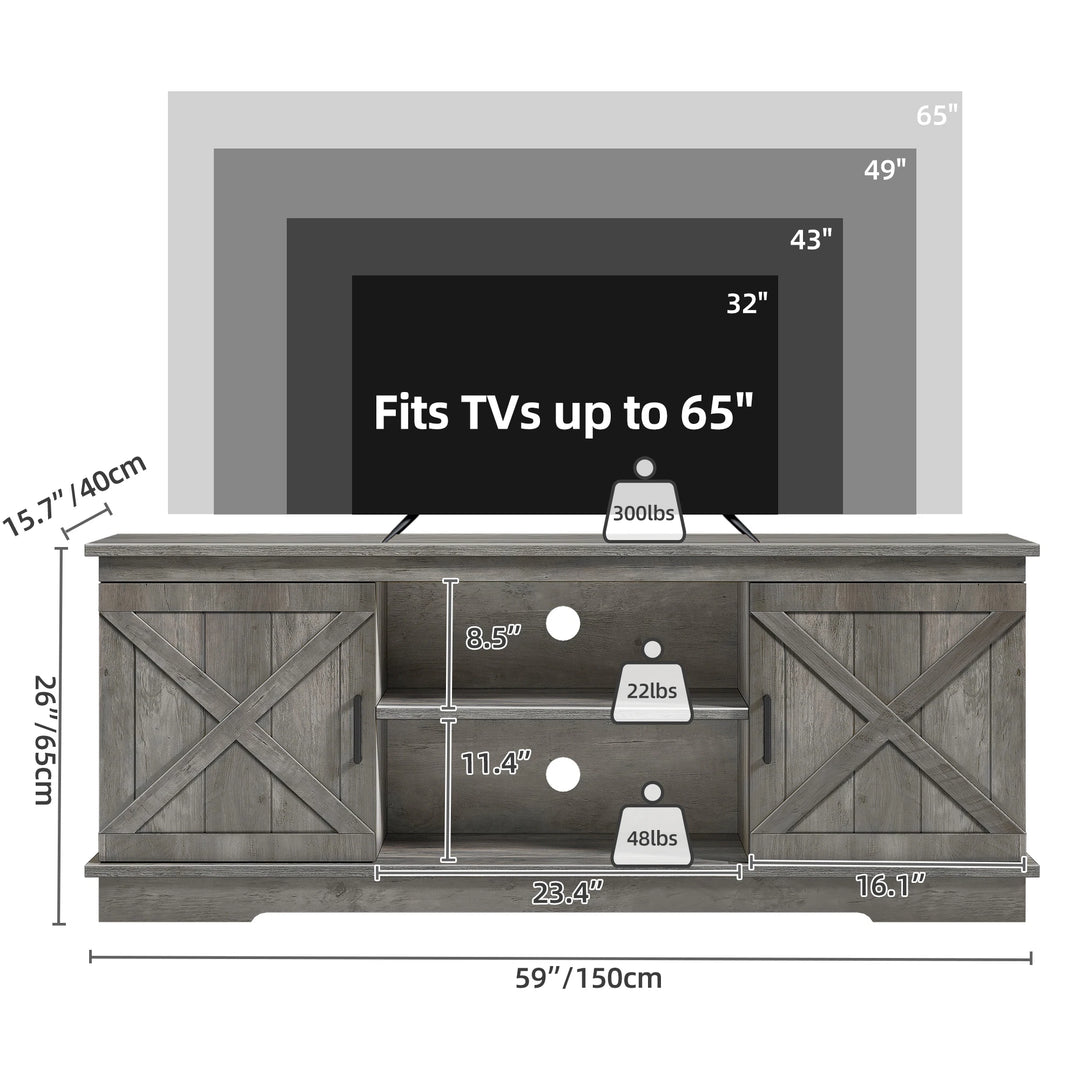 Farmhouse TV Stand with Barn Door Media Console Entertainment Center with Storage Cabinets