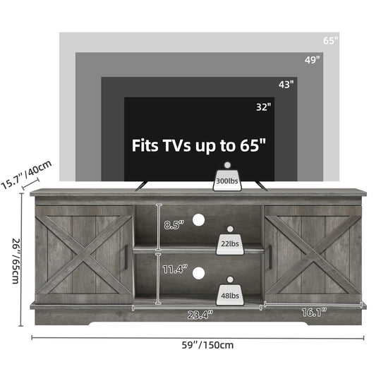 Farmhouse TV Stand with Barn Door Media Console Entertainment Center with Storage Cabinets