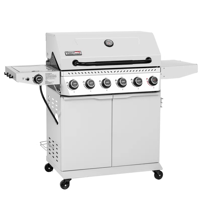 6-Burner BBQ Liquid Propane Gas Grill with Sear Burner and Side Burner, White
