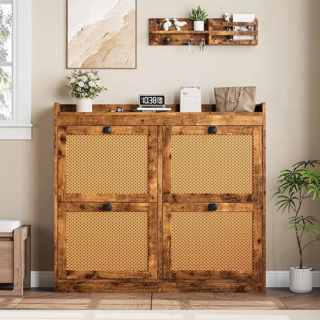 Freestanding Shoe Organizer Storage Cabinet with 4 Flip Drawers for Entryway, Hallway