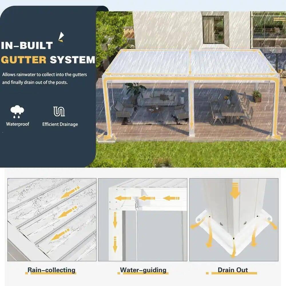 Outdoor Louvered Pergola Gazebo with Adjustable Aluminum Rainproof Roof and Pull-Down Screen
