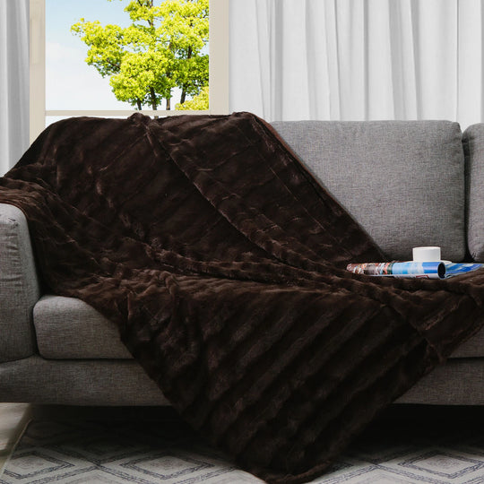 Faux Fur/ Microplush Reversible Throw Blanket