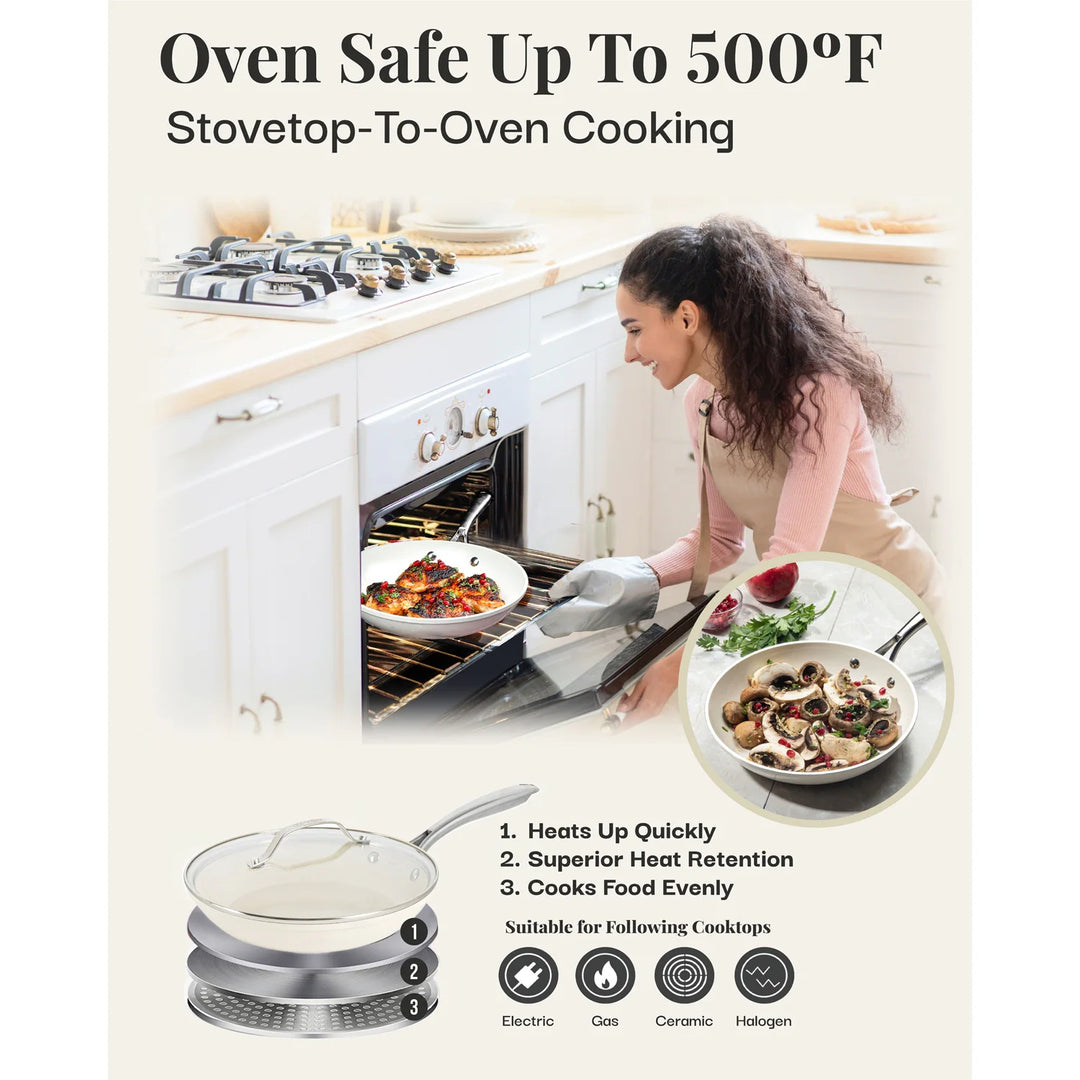 Cream 12 Piece Pots and Pans Ultra Nonstick Ceramic Cookware Set with Stay Cool Handles