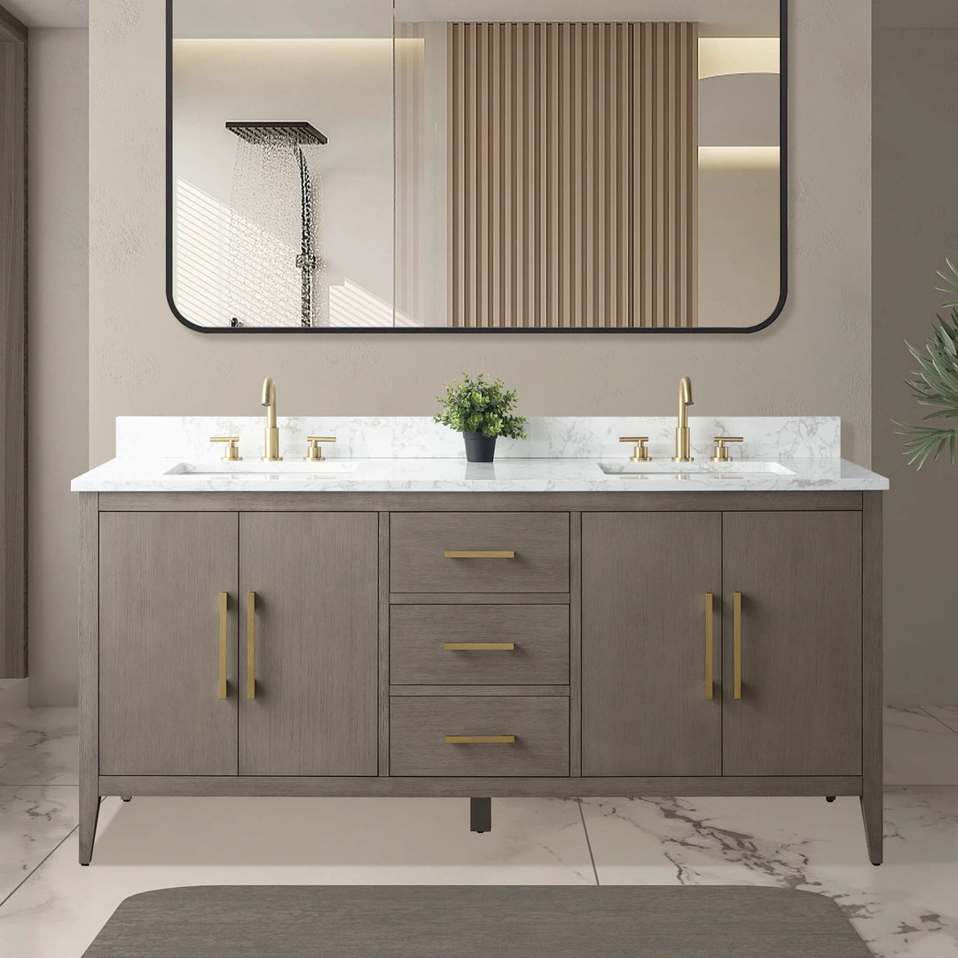 72" Double Sink Bathroom Vanity Cabinet with Engineered Marble Top