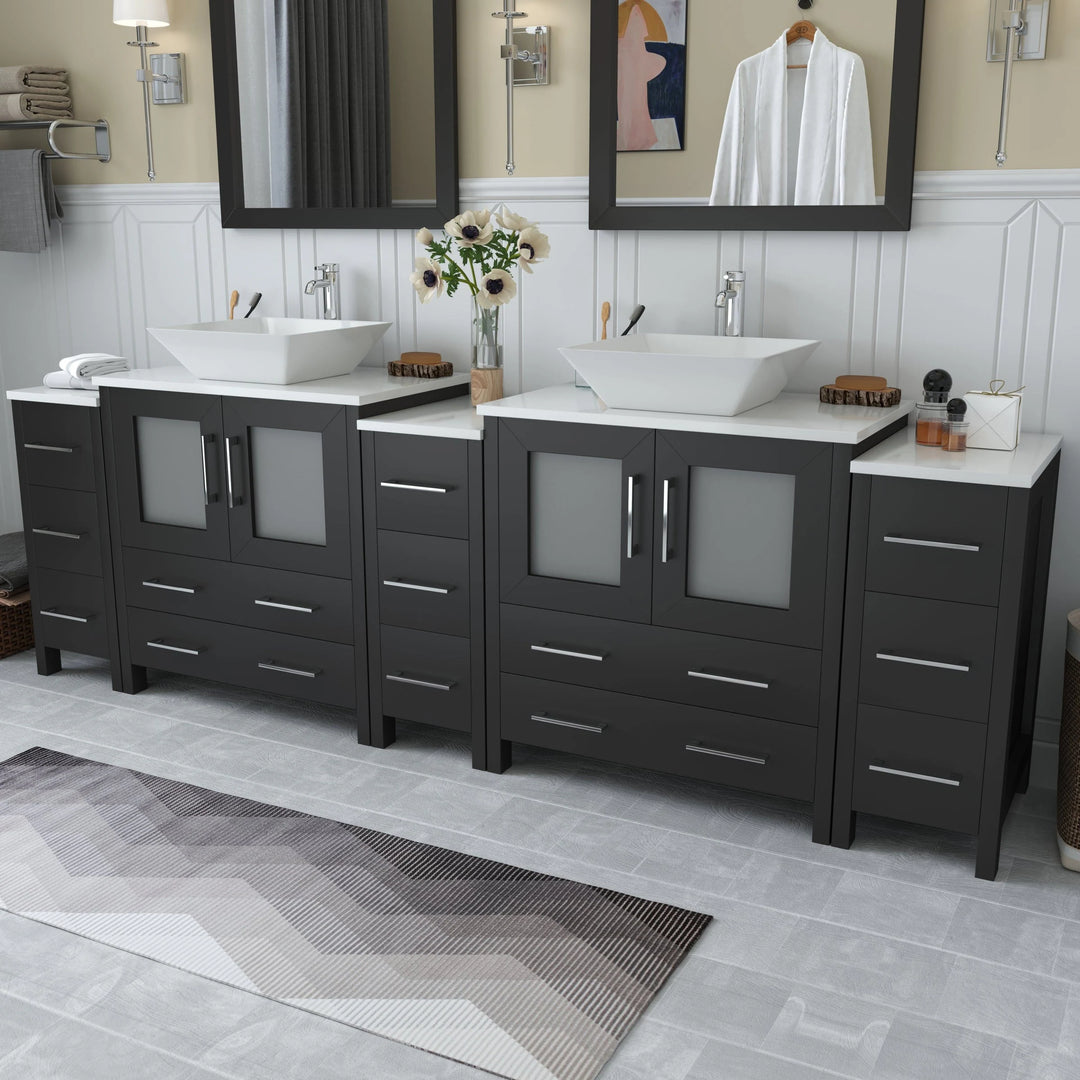 96-Inch Double Sink Bathroom Vanity Set with Engineered Marble Top and Free Mirror - 96 X 18.5 X 36 Inches