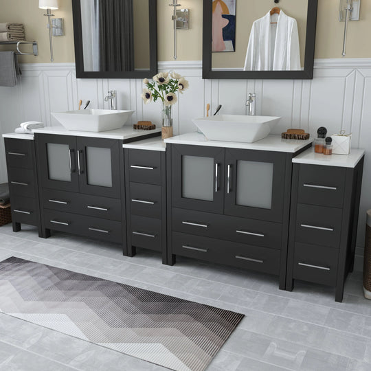 96-Inch Double Sink Bathroom Vanity Set with Engineered Marble Top and Free Mirror - 96 X 18.5 X 36 Inches