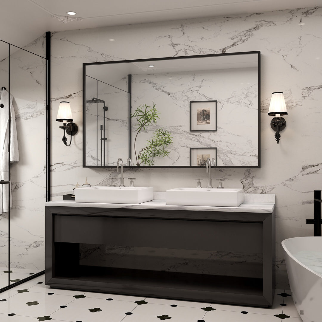 Modern Metal Framed French Cleat Mounted Wall Bathroom Vanity Mirror