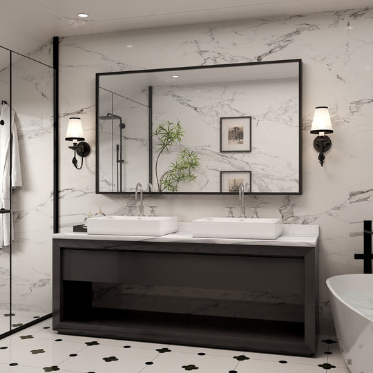 Modern Metal Framed French Cleat Mounted Wall Bathroom Vanity Mirror