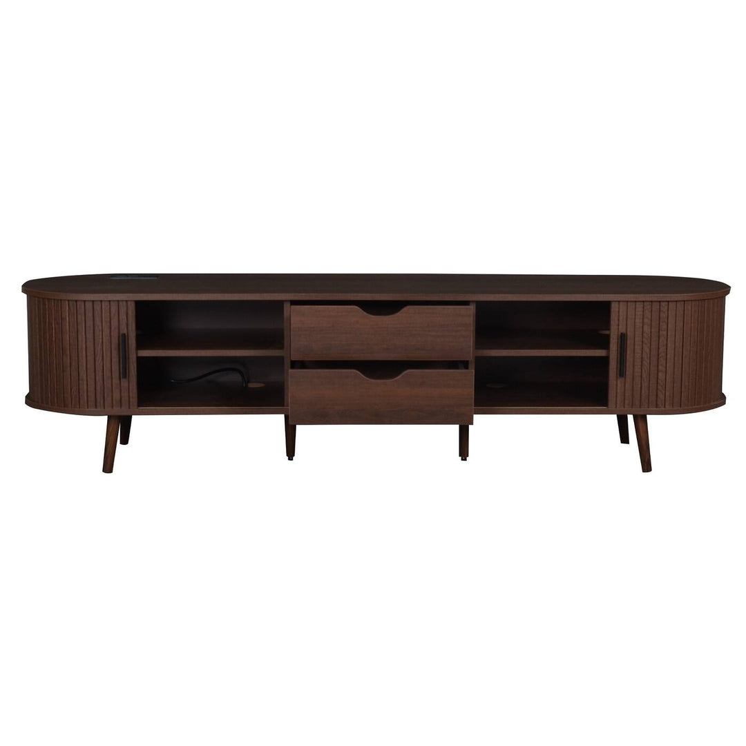 70 in Modern TV Stand with Rattan Doors - N/A