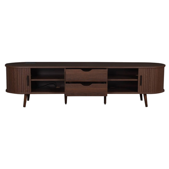 70 in Modern TV Stand with Rattan Doors - N/A