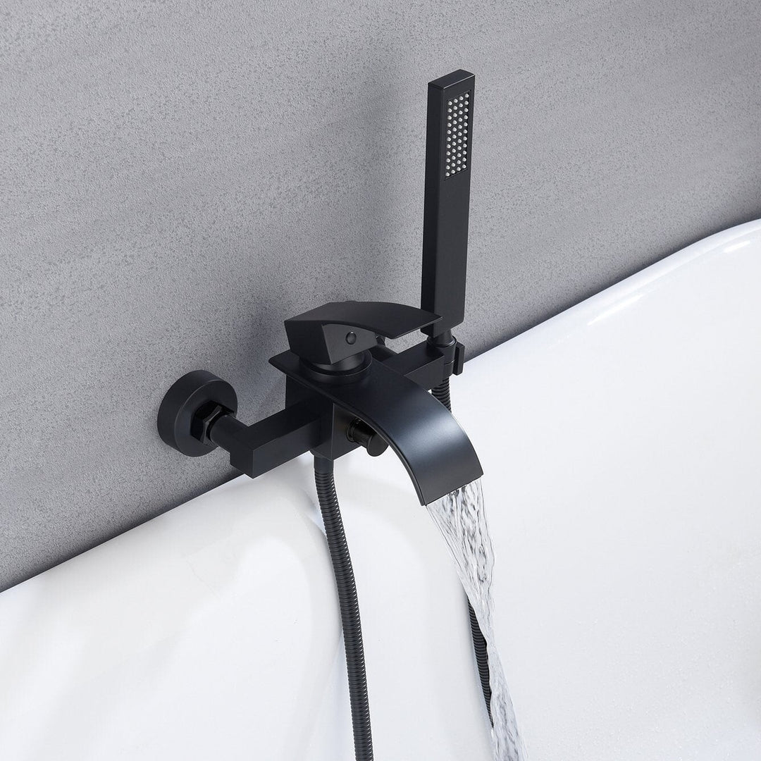 Waterfall Wall-Mount Bath Tub Filler Faucet with Handheld Shower Matte Black - 8' X 10'