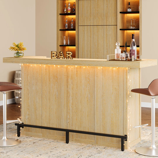 70.9" Wooden Home Bar Table with Wine Glass Holder, Pub Storage Unit Accent Table for Home Patio Basement