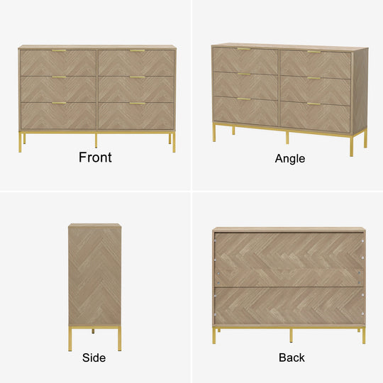 6-Drawer Double Dresser Modern Wood Chest of Drawers for Bedroom Living Room
