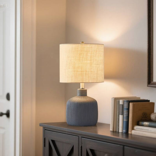 Fluted Ceramic Table Lamp (H18.25" X W10" X D10")