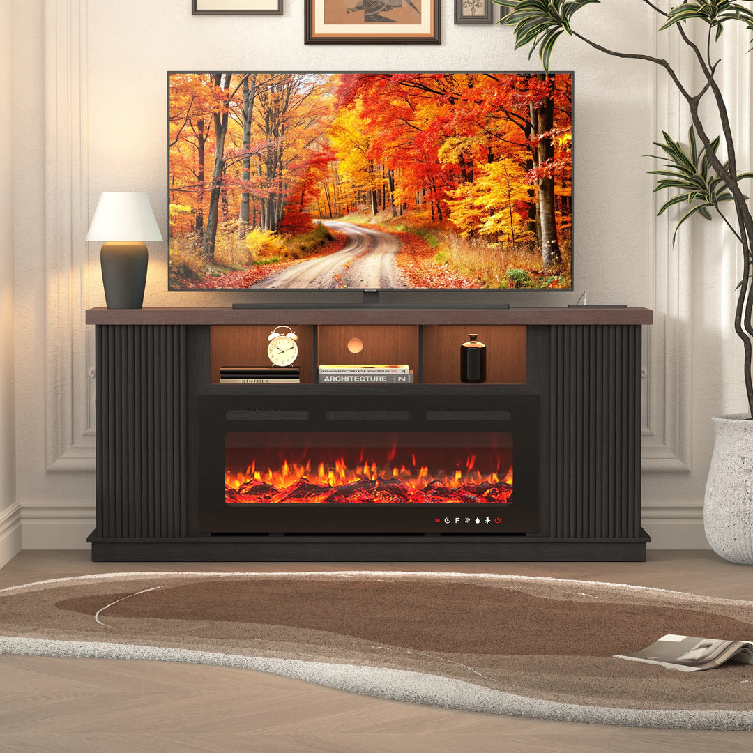 70" TV Stand with Electric Fireplace Heater, Media Entertainment Center Console for Tvs up to 80" with Storage Cabinet