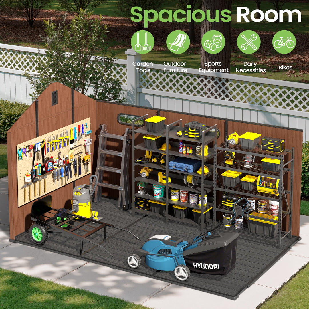 8X8/8X10/8X12 FT All-Weather Outdoor Resin Lockable Storage Shed with Windows Floor for Patio Furniture and Tools