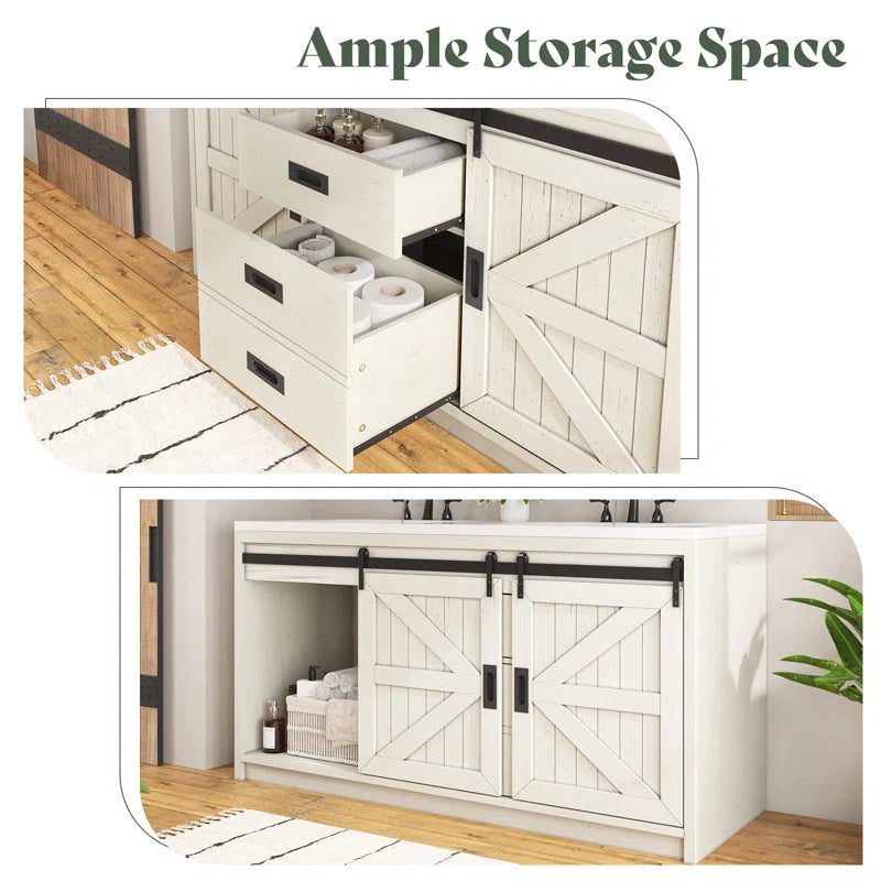 Chimira 60" Double Sink Bathroom Vanity with Sink Combo Set with 2 Drawers & Doors