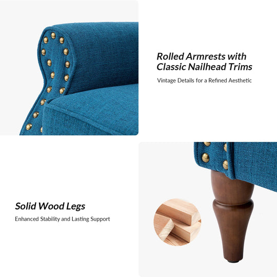 Nyctelius Upholstered Comfy Accent Chair with Turned Wooden Legs and Nailhead Trim Set of 2 by