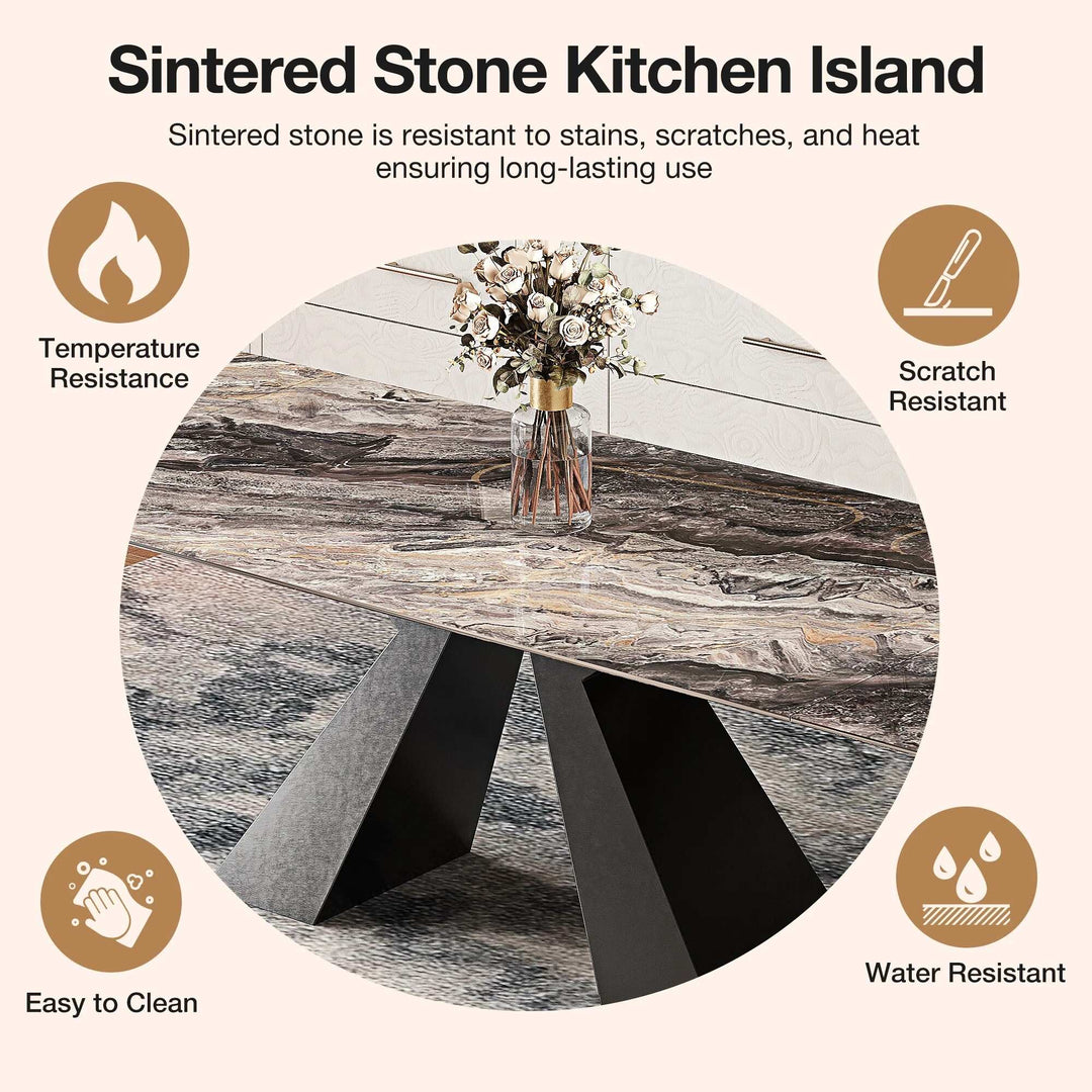 Minimalism Extendable Rectangular Sintered Stone Double Pedestal Dining Table Seat for 8-12 - 110.24"