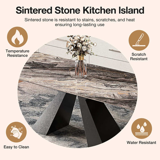Minimalism Extendable Rectangular Sintered Stone Double Pedestal Dining Table Seat for 8-12 - 110.24"