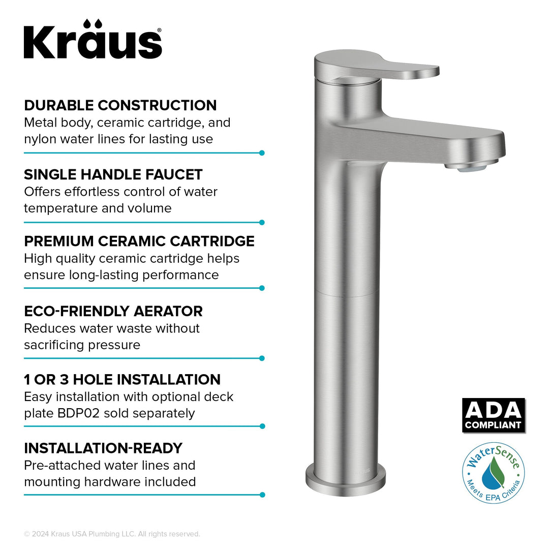 Indy Single Handle Vessel Bathroom Faucet with Pop up Drain