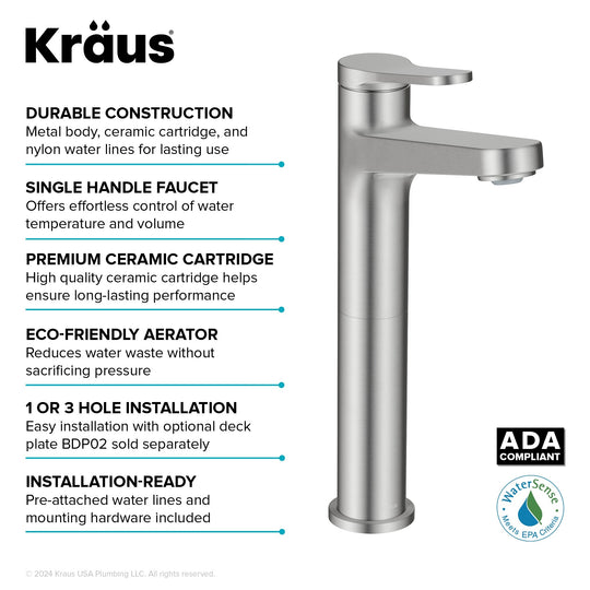 Indy Single Handle Vessel Bathroom Faucet with Pop up Drain