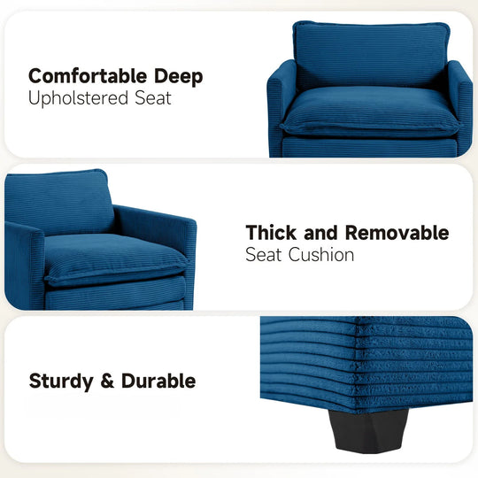 Corduroy Sectional Sofa with Removable Ottomans & Ultra-Soft Cushions for Living Room & Bedroom