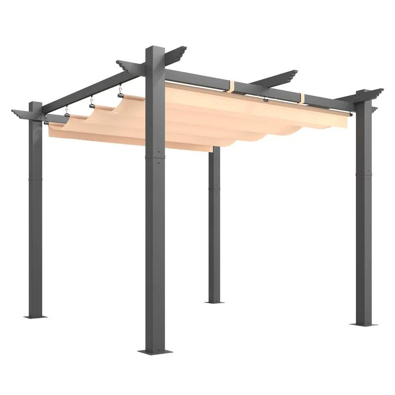 10' X 13' Outdoor Pergola with Retractable Canopy, Heavy-Duty Metal Frame and Adjustable Patio Shade Roof