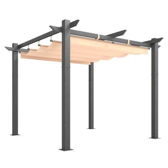 10' X 13' Outdoor Pergola with Retractable Canopy, Heavy-Duty Metal Frame and Adjustable Patio Shade Roof