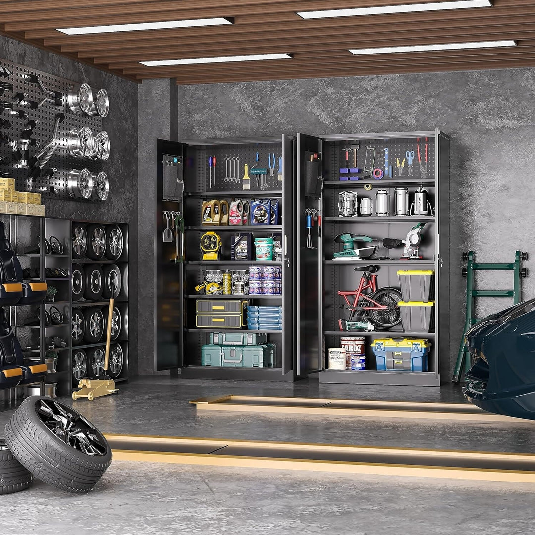 71'' H Metal Garage Storage Work Cabinet with Locking Doors and Adjustable Shelves