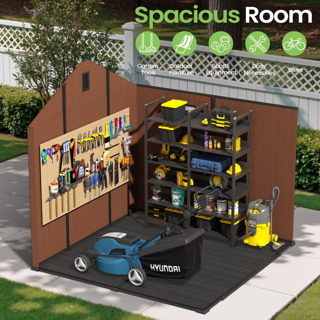 8X8/8X10/8X12 FT All-Weather Outdoor Resin Lockable Storage Shed with Windows Floor for Patio Furniture and Tools