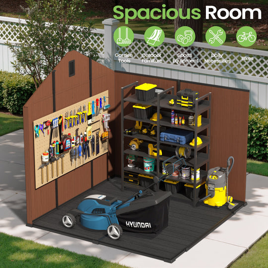 8X8/8X10/8X12 FT All-Weather Outdoor Resin Lockable Storage Shed with Windows Floor for Patio Furniture and Tools
