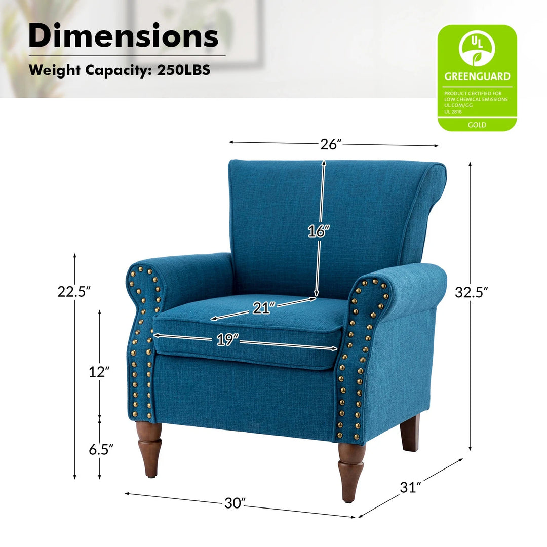 Nyctelius Upholstered Comfy Accent Chair with Turned Wooden Legs and Nailhead Trim Set of 2 by
