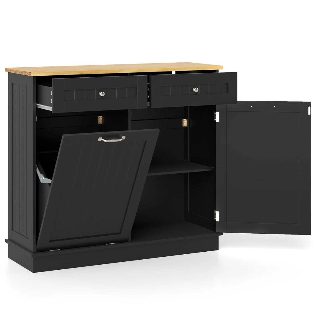 Wooden Kitchen Trash Cabinet Tilt Out Bin Holder W/ Storage Shelf