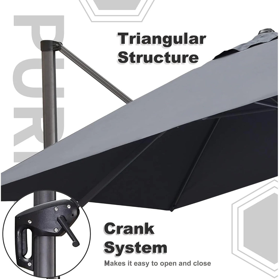 9 Ft Square 360 Degree Rotation Patio Cantilever Umbrella