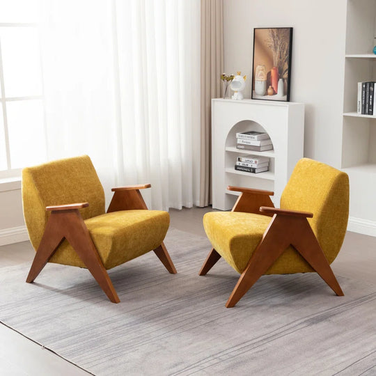 Upholstered Armchair with Wooden Legs (Set of 2)