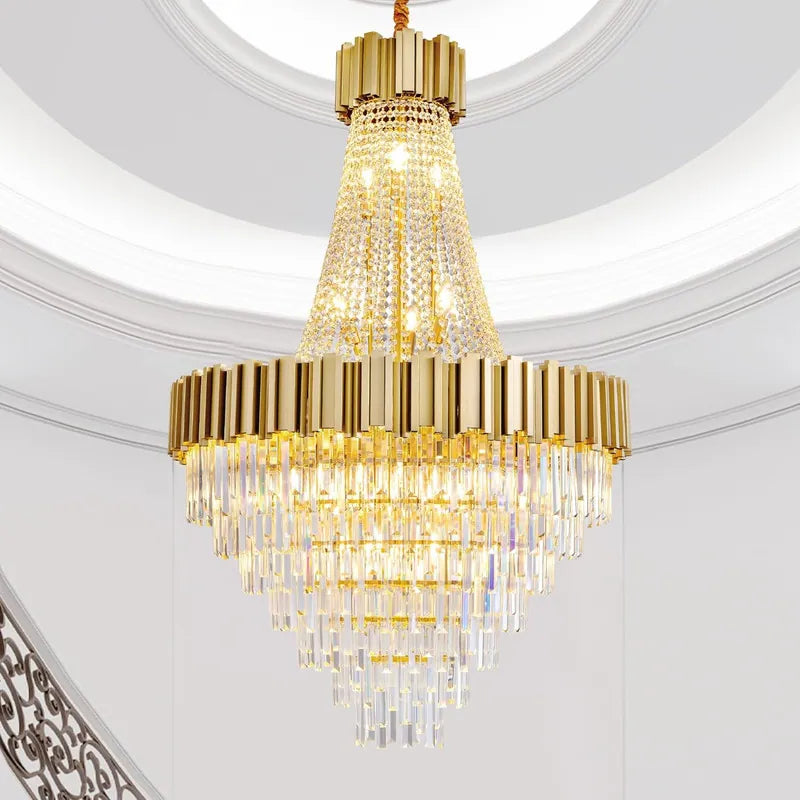 Large Crystal Chandelier - 35.4"Modern 6-Tier 17-Light Chrome Ceiling Light, Luxury K9 Crystal