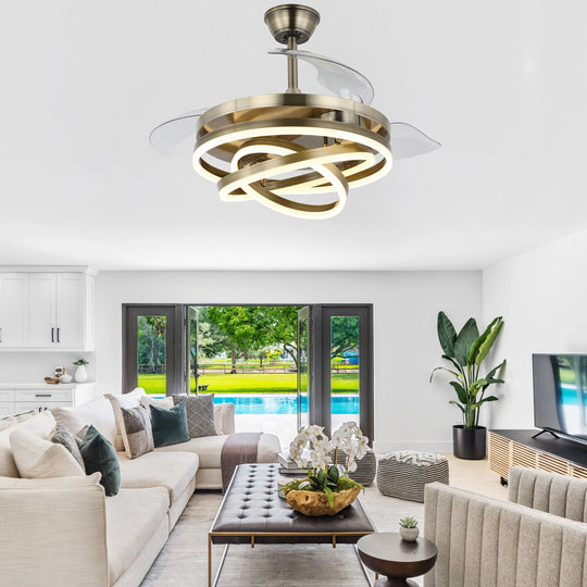 42In. DIY Shape Retractable Ceiling Fan with Lights, 6-Speed DC Motor Modern Ceiling Fan with LED Light and Remote