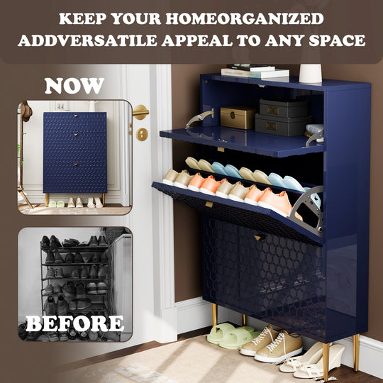 Wood 24 Pairs Shoe Storage Cabinet with 3 Flip Drawers