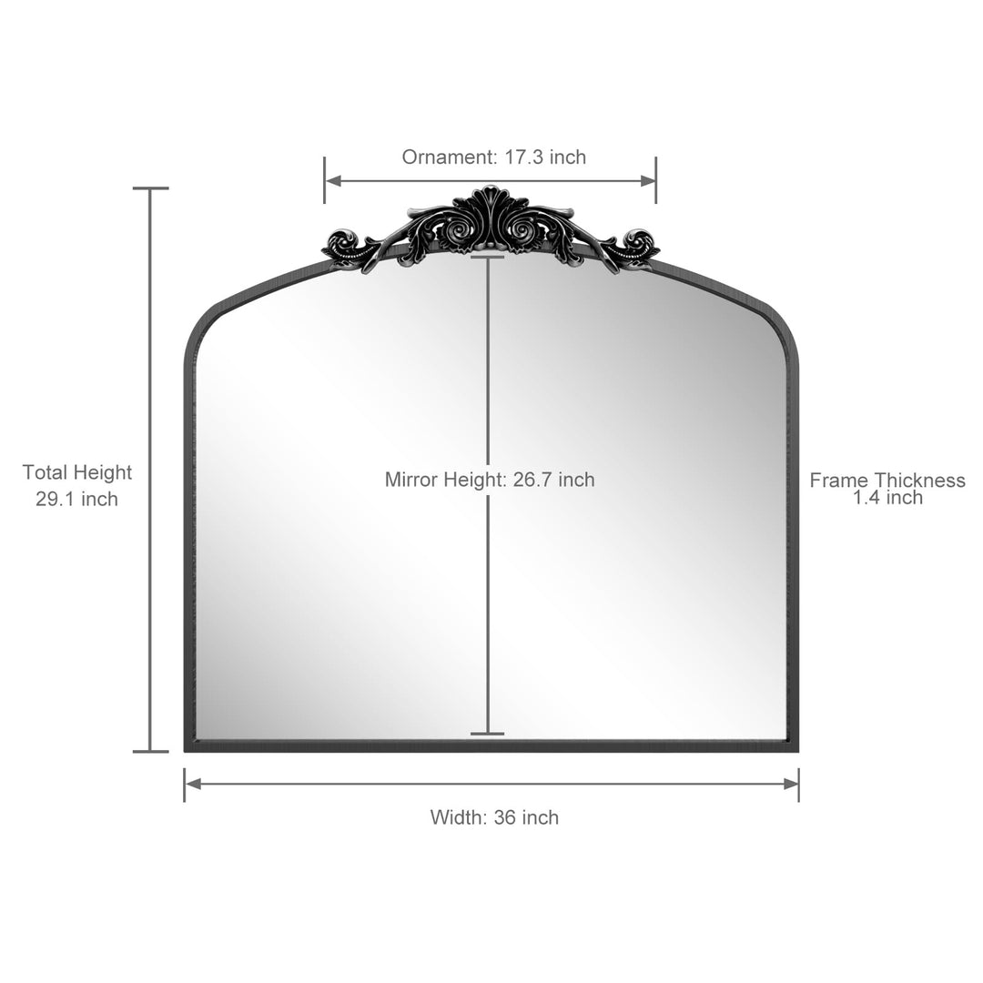 Arched Vintage Wall Mirror and Metal Frame Baroque Style Bathroom Vanity Mirror
