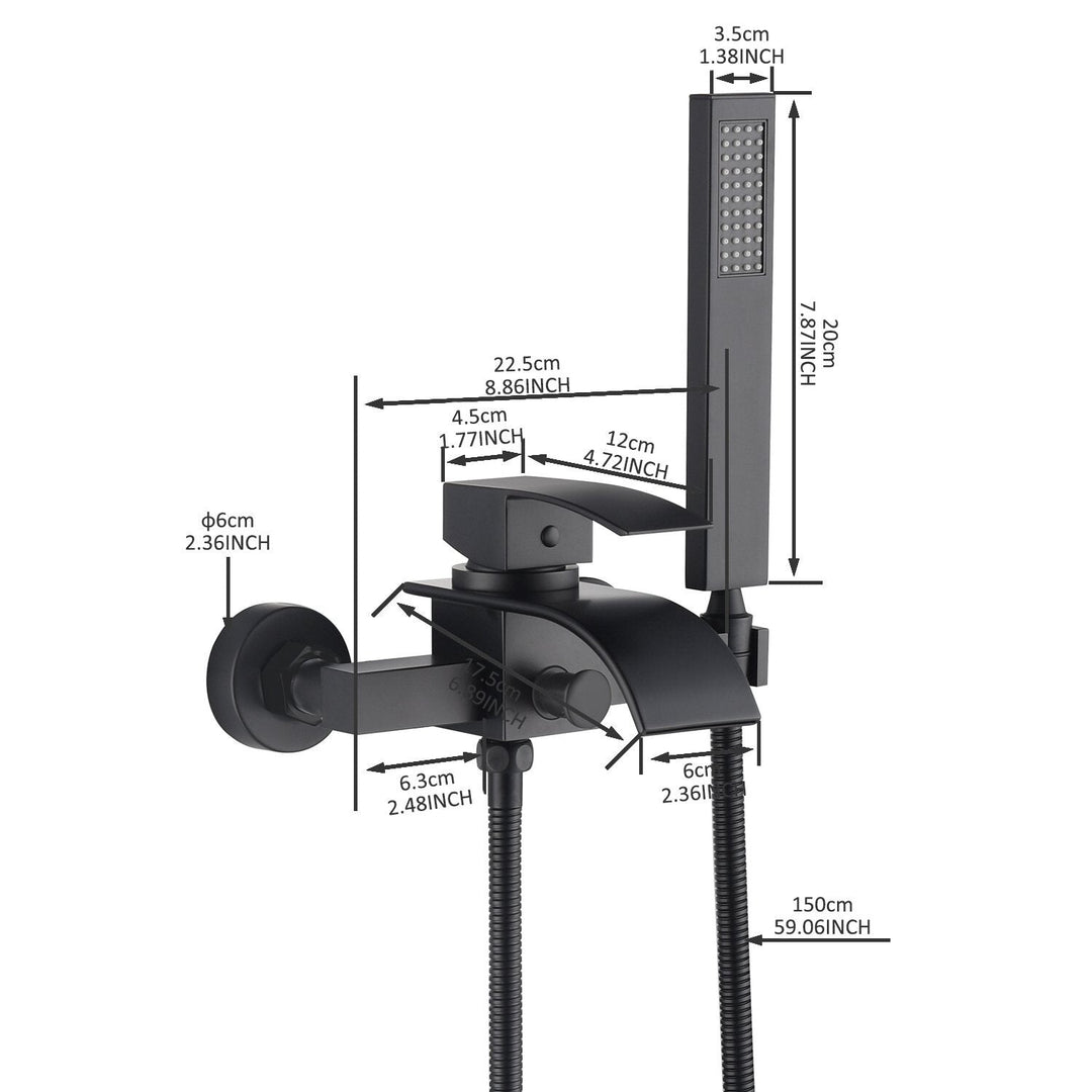 Waterfall Wall-Mount Bath Tub Filler Faucet with Handheld Shower Matte Black - 8' X 10'