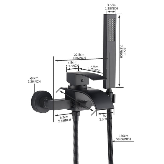 Waterfall Wall-Mount Bath Tub Filler Faucet with Handheld Shower Matte Black - 8' X 10'