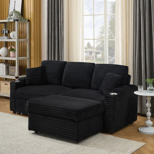 80" Cordylona Sofa, Cup Holder, Ottoman Storage