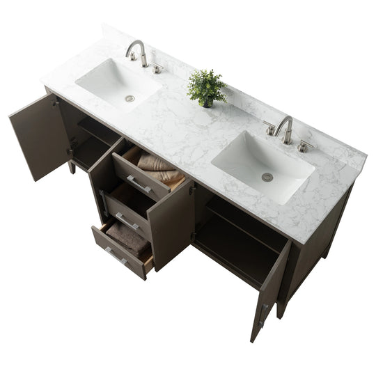 72" Double Sink Bathroom Vanity Cabinet with Engineered Marble Top