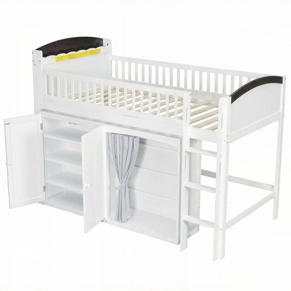 Loft Bed with Storage Cabinet and LED
