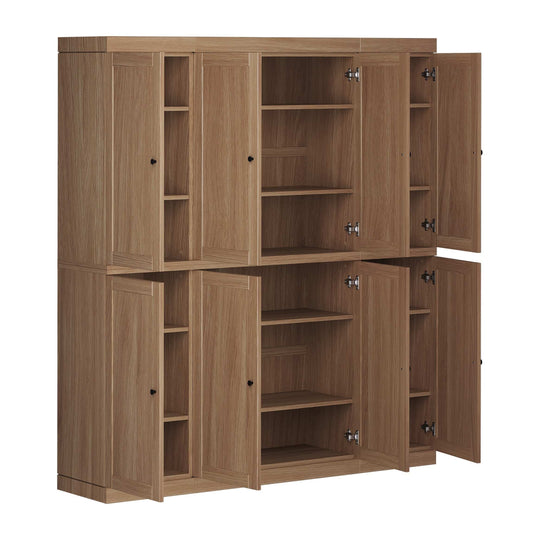 Premium 100% Solid European Oak Hardwood Modular Dining Room Cabinet with Shaker Doors - 64" Wide, 71.5" Tall