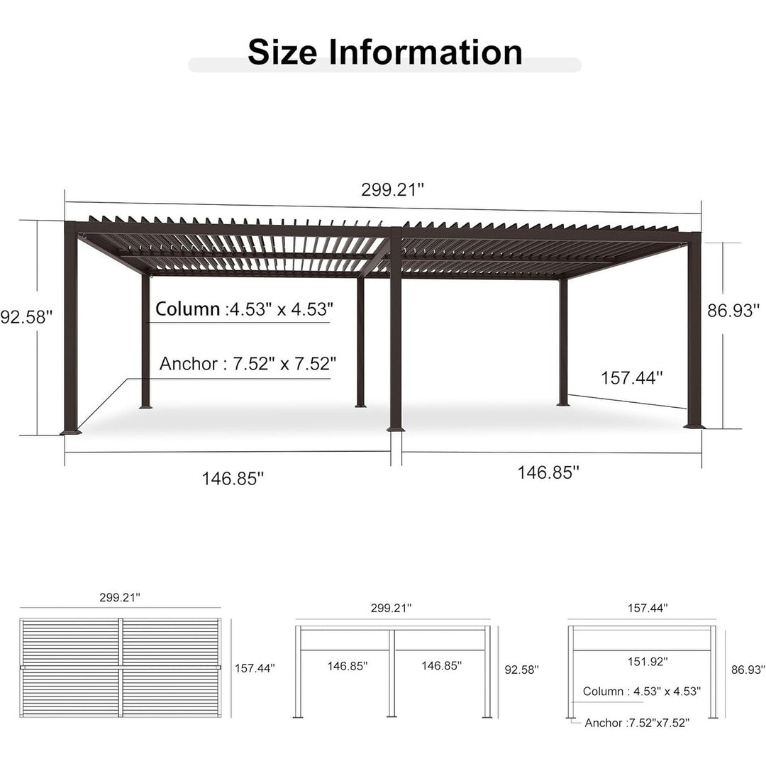 Bronze Louvered Pergola Sun Shade Shelter with Adjustable Metal Roof for Patio Hardtop Pergola